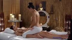 Two Girls Grease Their Bodies With Oil And Masturbate